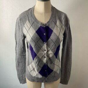 APT 9 CASHMERE Argyle Cardigan Sweater Sz M